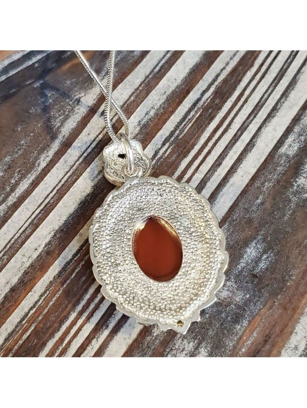 Red Carnelian Gemstone Victorian Necklace Silver Chain - Picture 4 of 4